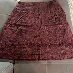 FOSSIL Burgundy / Plum Flower Print Skirt Size 10